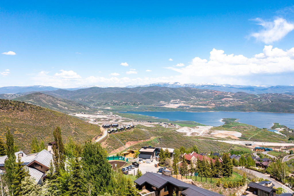 Bird's eye view of a water and mountain view