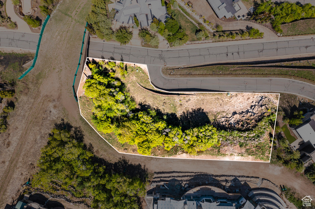 Aerial overview of property's location featuring property boundaries highlighted