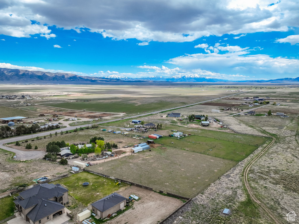 Drone / aerial view of a mountainous background