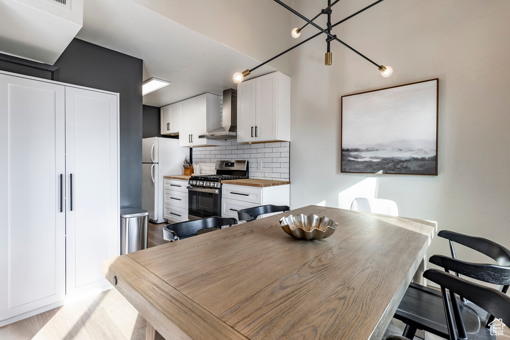 Dining area featuring light wood-style floors