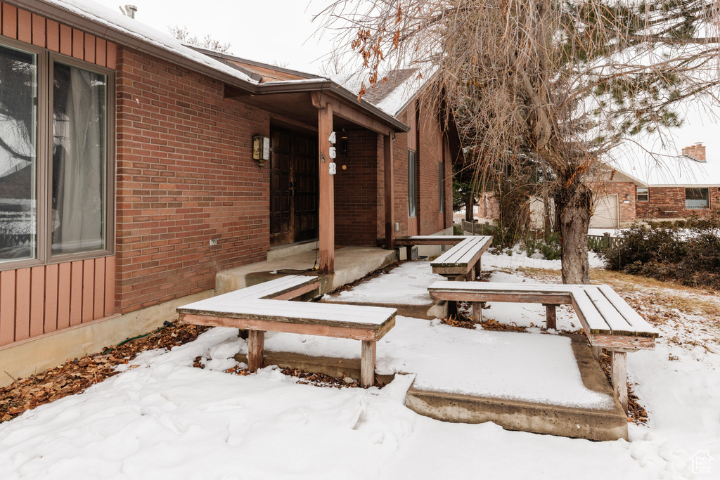 View of snow covered patio