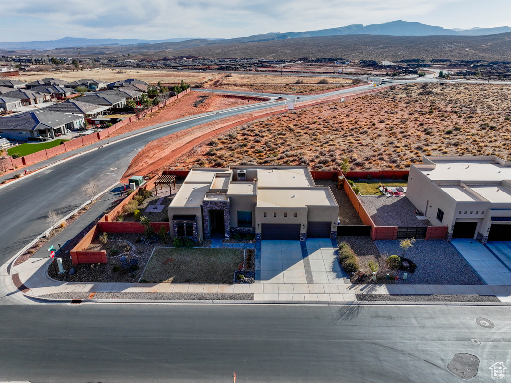 Aerial view featuring a mountain view