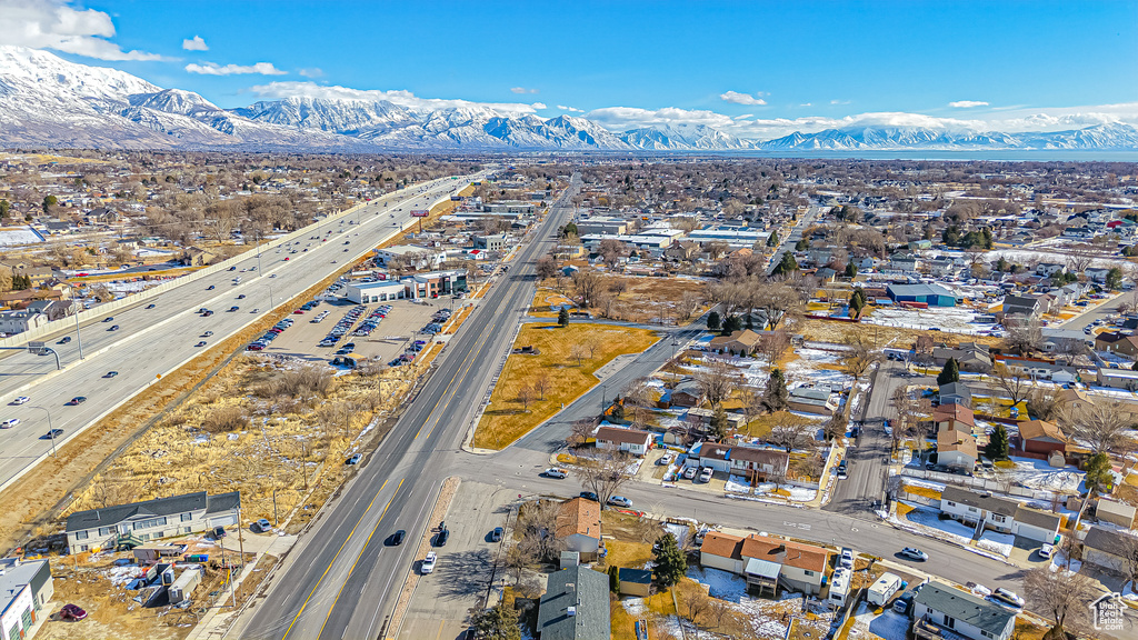 Aerial view featuring a mountain view