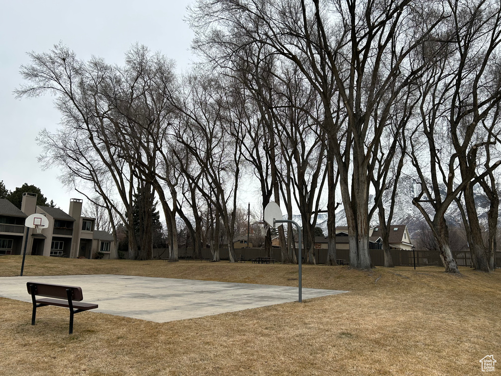 View of community with a lawn and basketball court