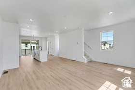 Unfurnished living room featuring light wood-type flooring