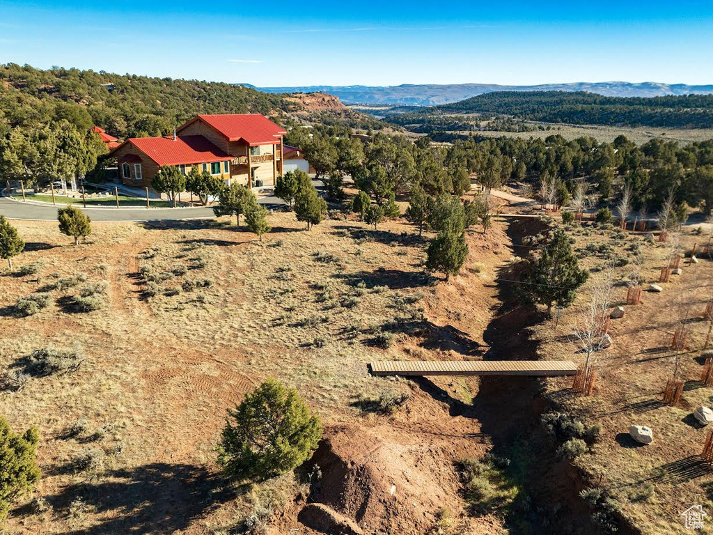 Drone / aerial view with a mountain view