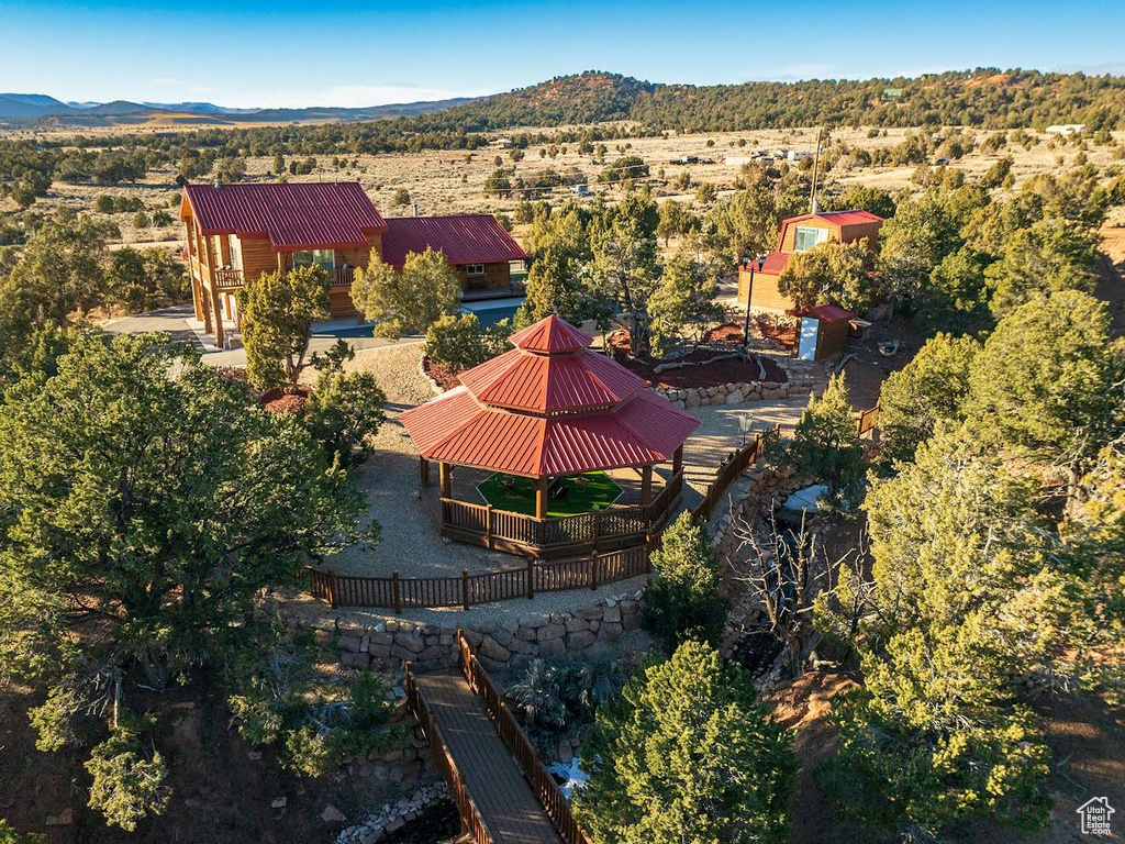 Drone / aerial view featuring a mountain view