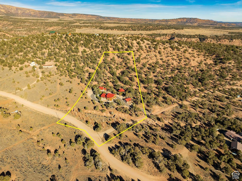 Birds eye view of property with a mountain view