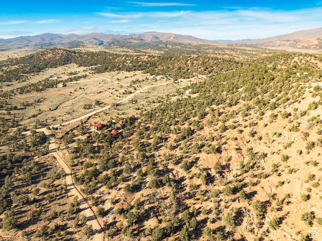 Drone / aerial view featuring a mountain view