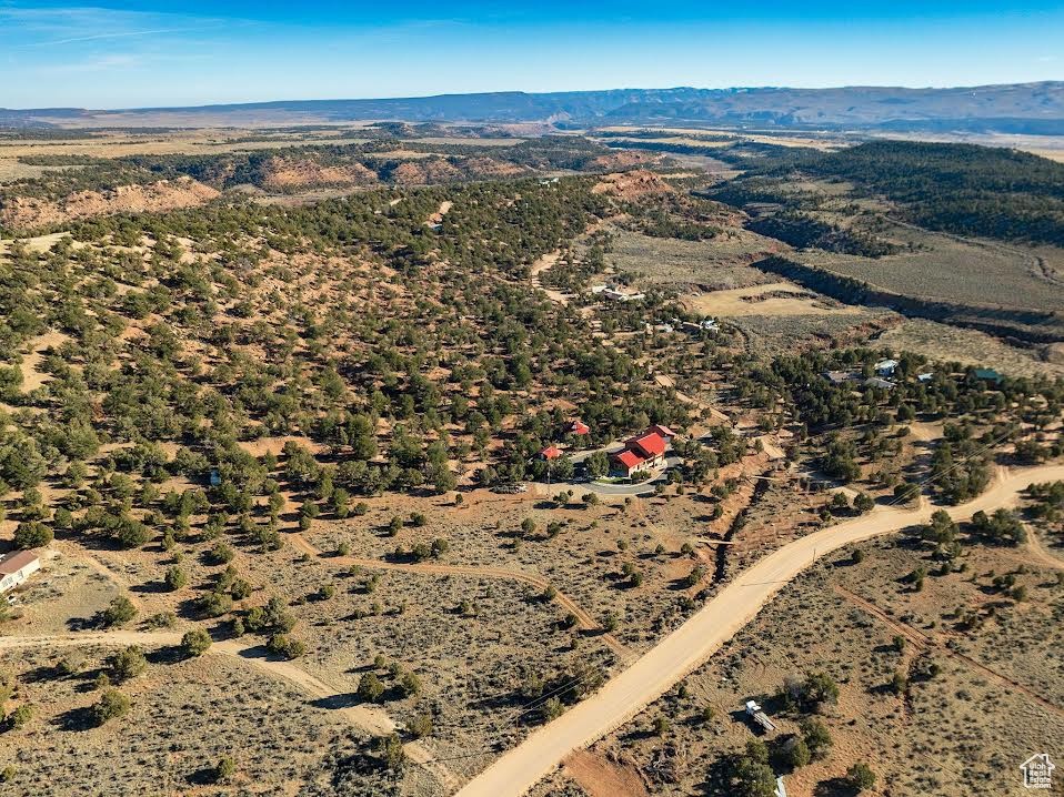 Drone / aerial view featuring a mountain view