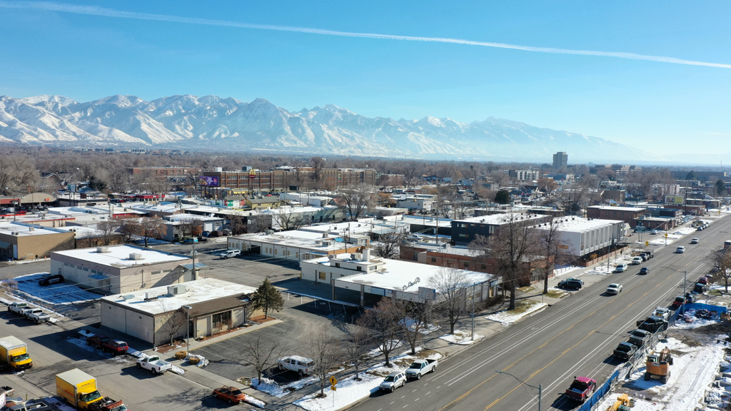 Aerial view featuring a mountain view