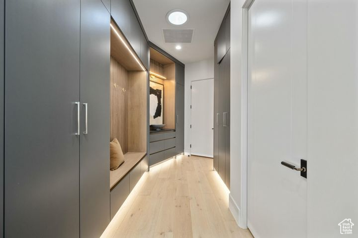 Interior space with light hardwood / wood-style flooring