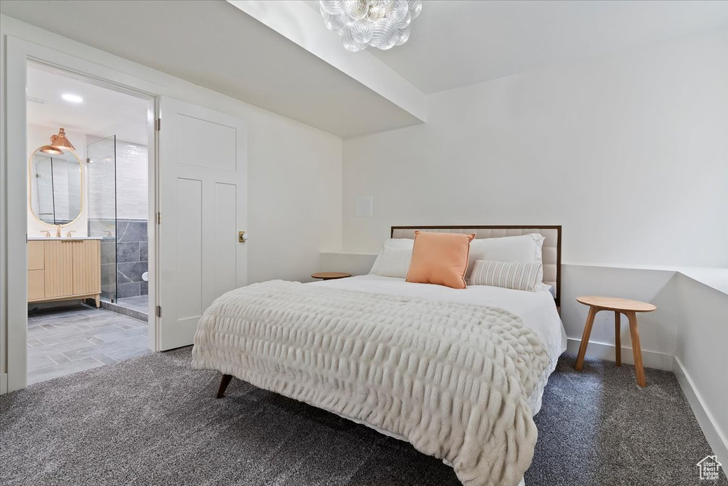 Carpeted bedroom with radiator
