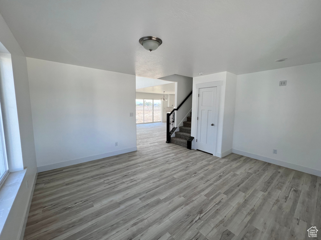 Interior space with light hardwood / wood-style flooring