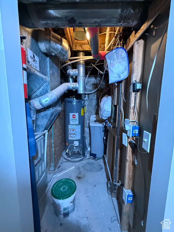 Utility room featuring water heater