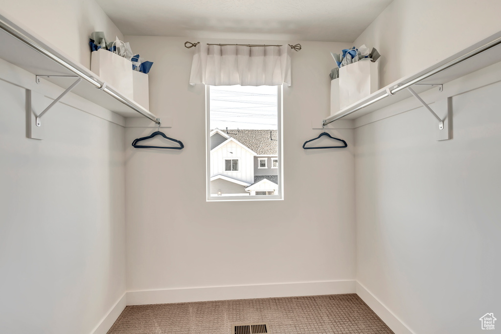 Walk in closet with carpet flooring