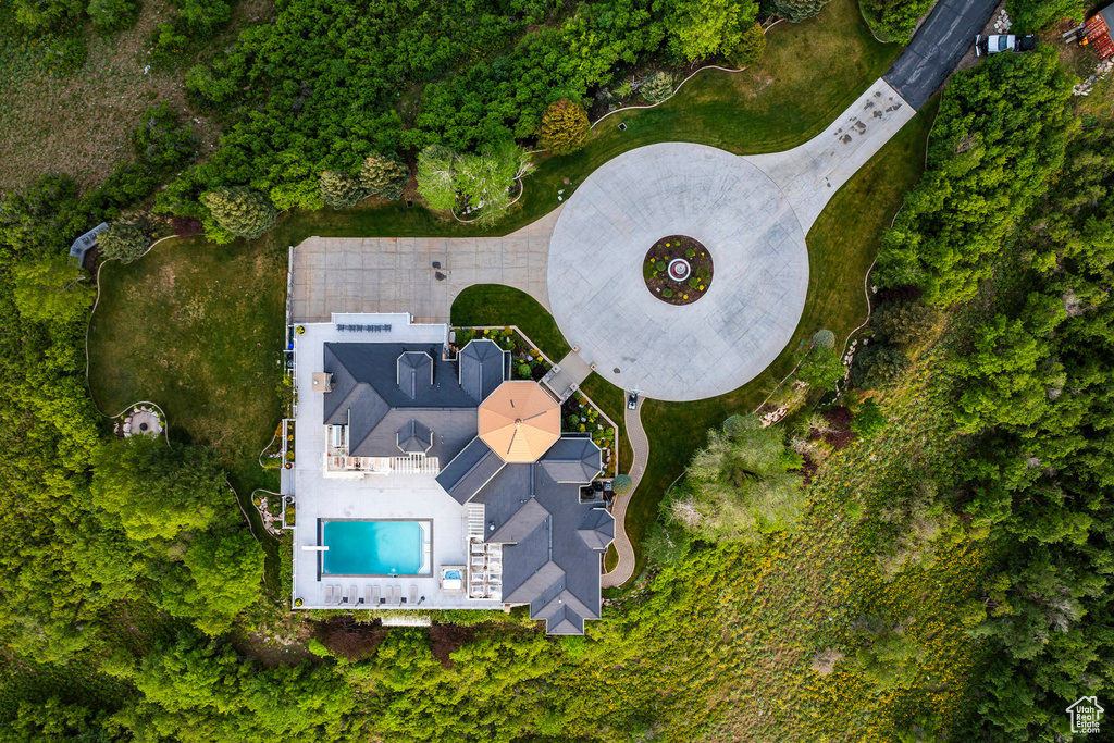 Aerial view of a pool
