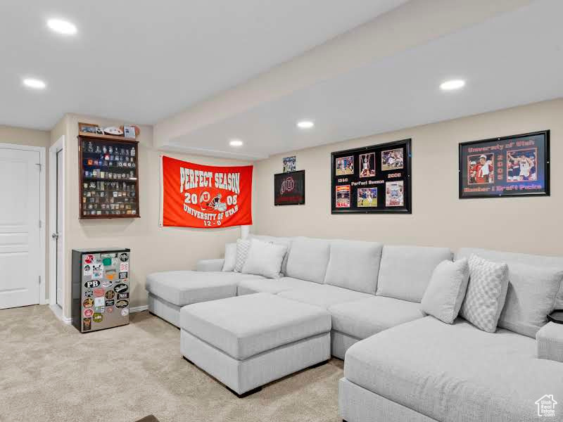 Living room featuring carpet floors