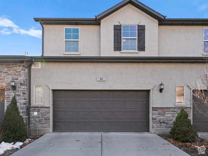 Exterior space with a garage