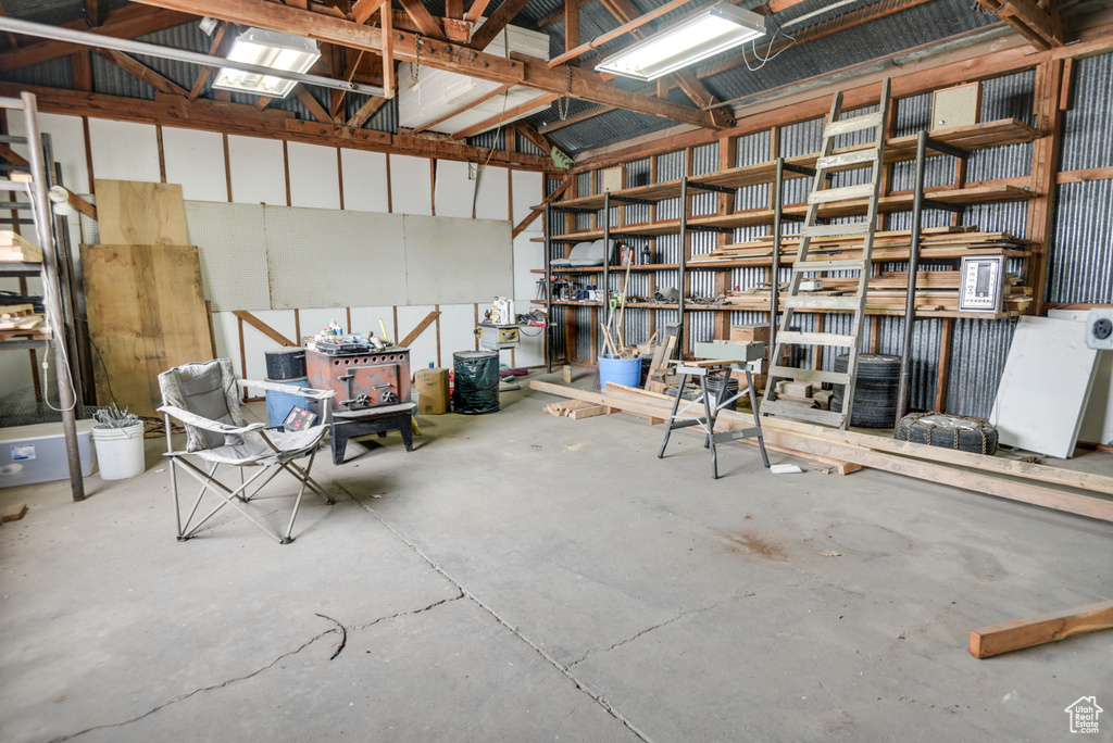 Below grade area with metal wall