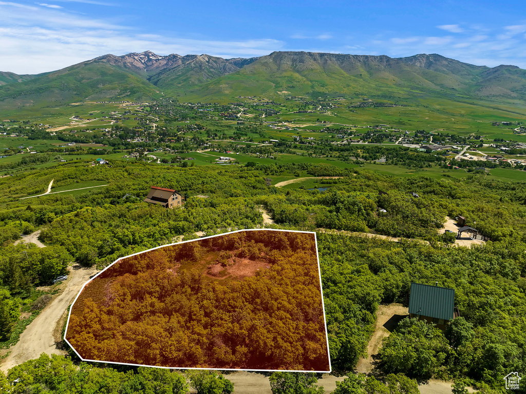 Aerial view featuring a mountain view