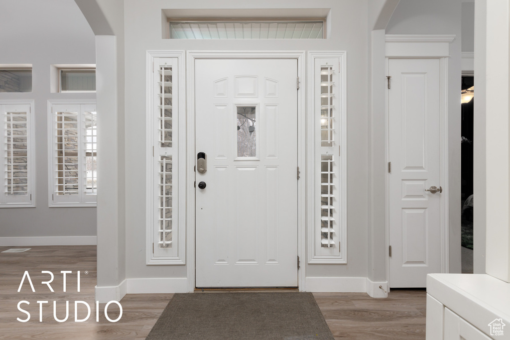 Entryway with wood-type flooring