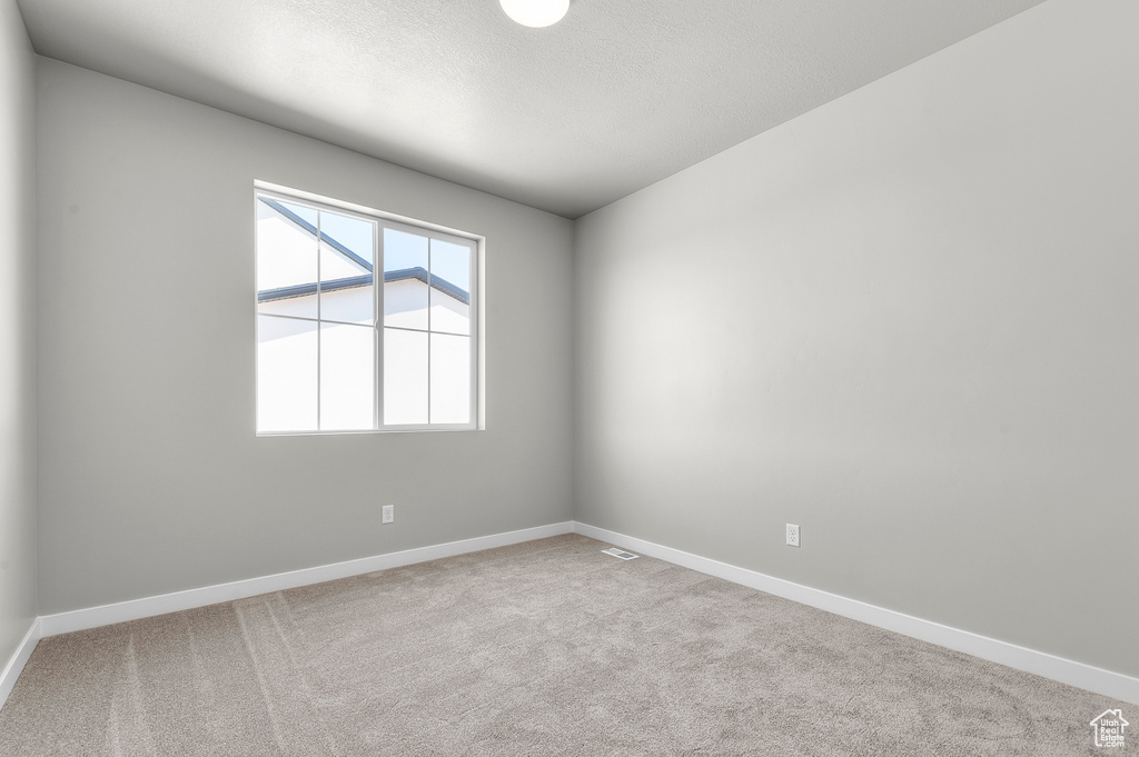 Unfurnished room with carpet, baseboards, and a textured ceiling