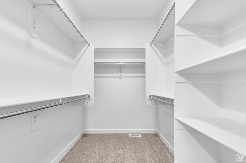 Spacious closet with light colored carpet