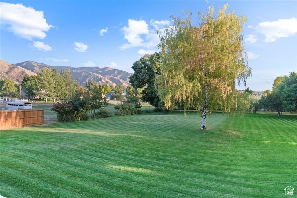View of property\'s community with a yard and a mountain view