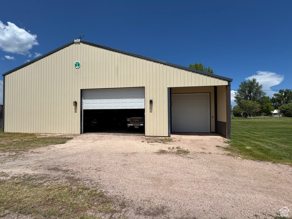 View of detached garage