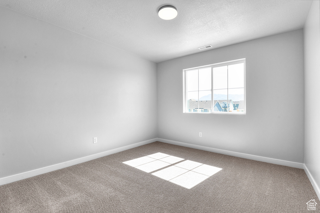 Unfurnished room featuring carpet flooring, a textured ceiling, and baseboards