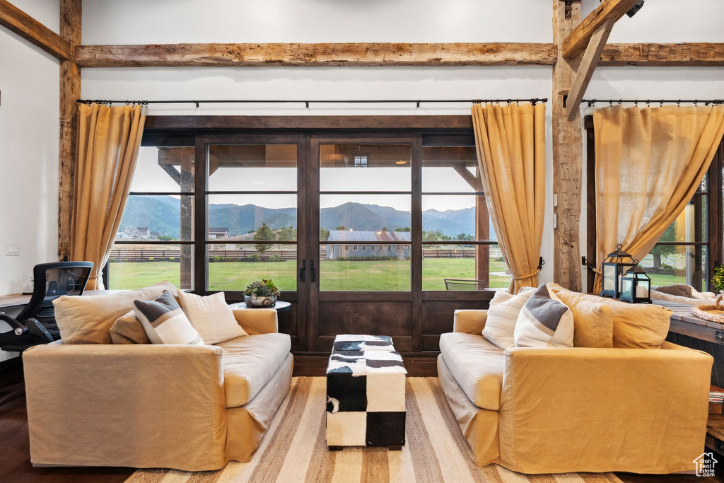 Living room featuring a mountain view