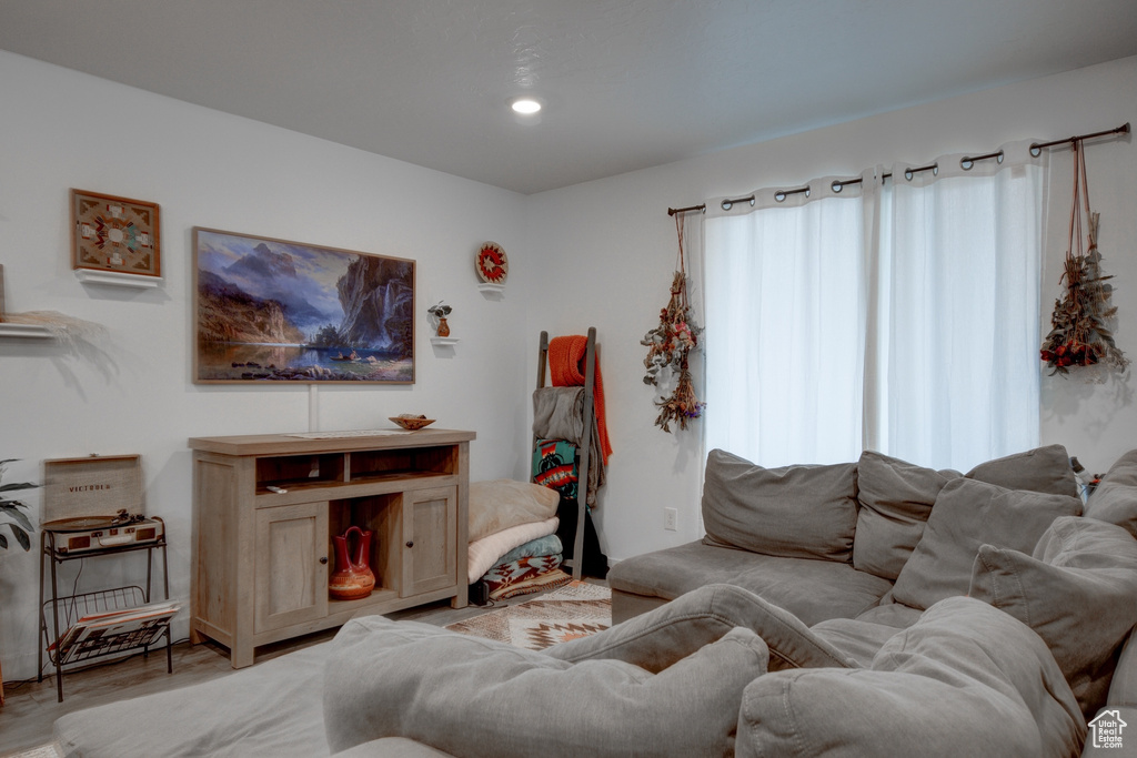 Living room with recessed lighting