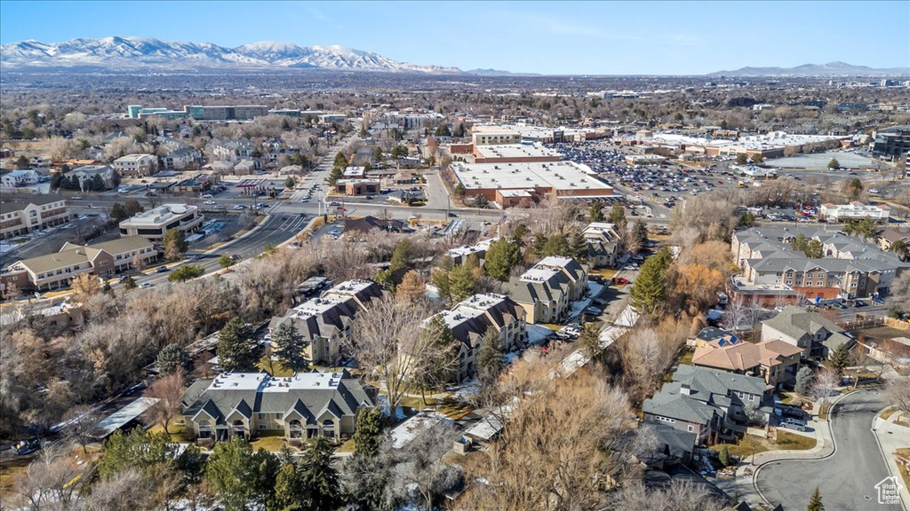 Drone / aerial view featuring a residential view and a mountain view