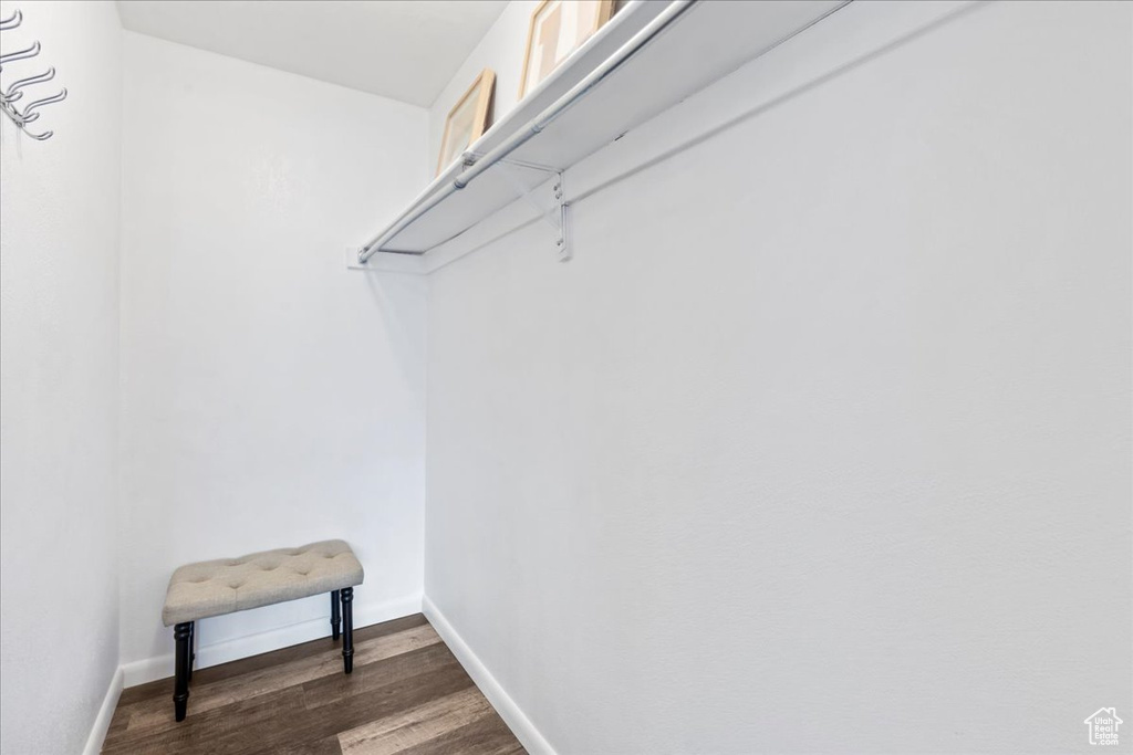 Spacious closet with dark wood-style floors