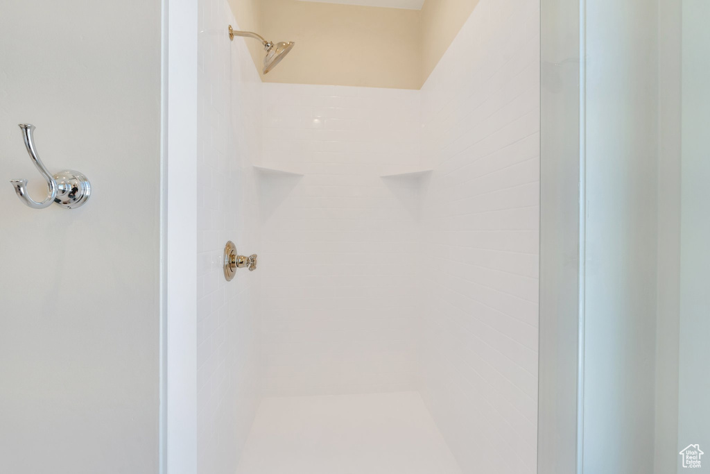 Bathroom view of tiled shower