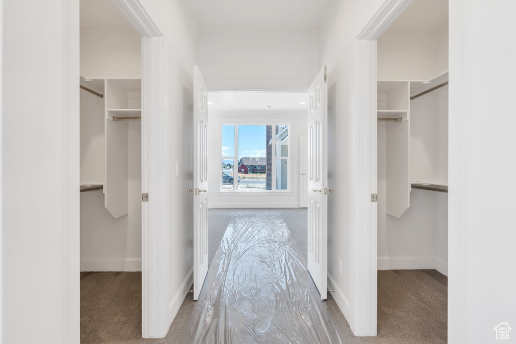 Corridor with carpet flooring