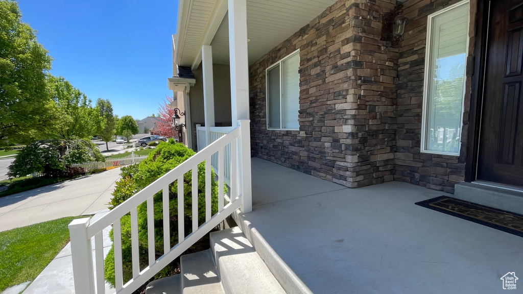 View of patio with covered porch