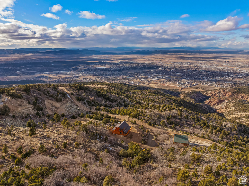 Aerial view featuring a mountain view