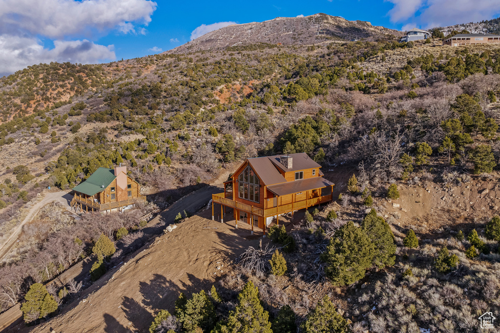 Aerial view featuring a mountain view