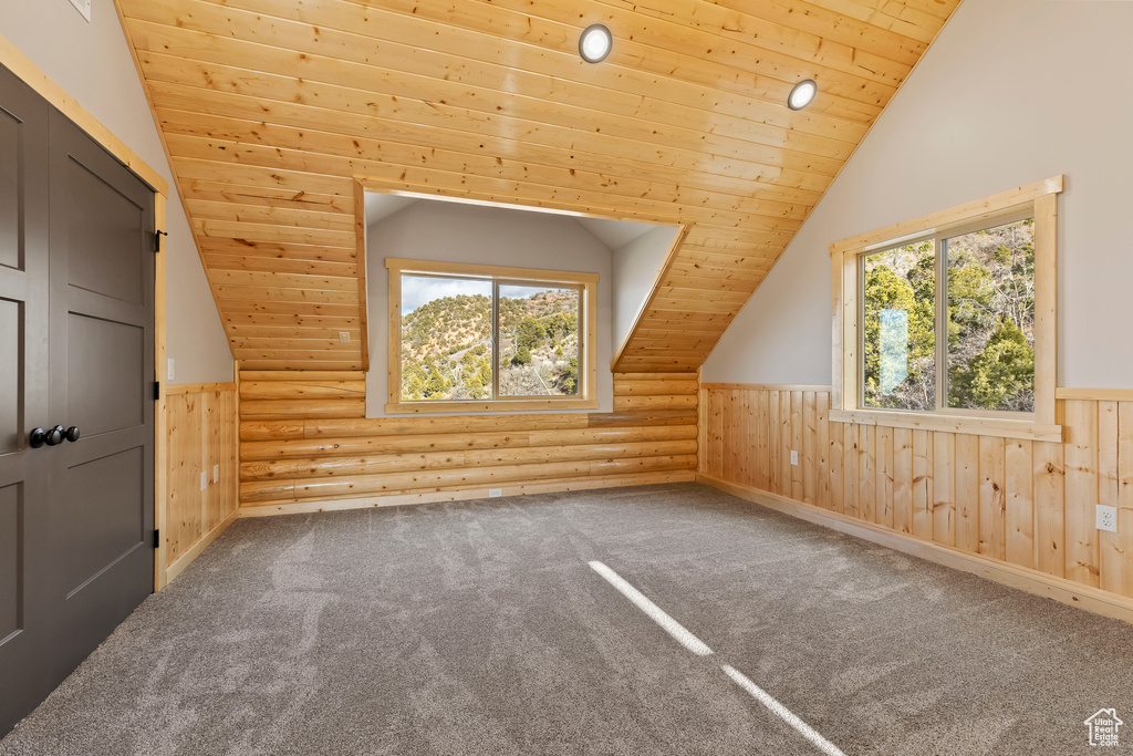 Bonus room with a healthy amount of sunlight, vaulted ceiling, and wainscoting