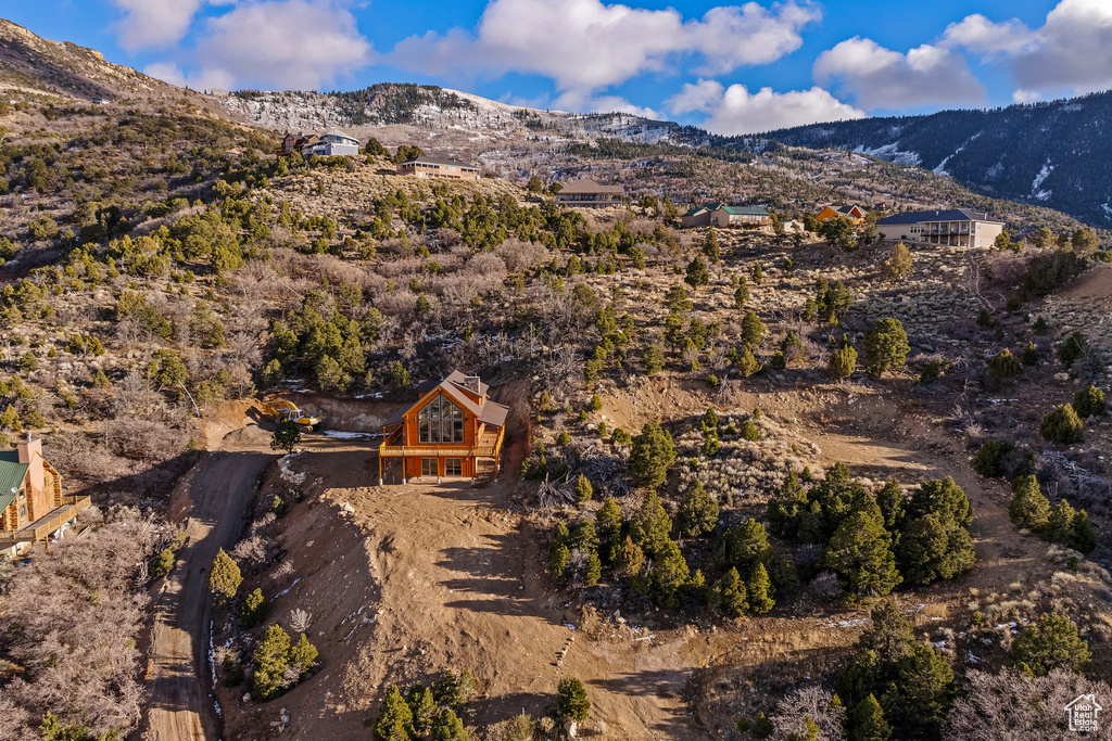 Drone / aerial view with a mountain view