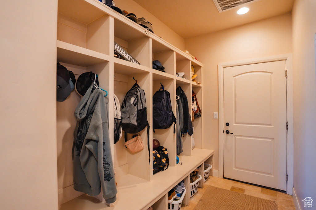 Mudroom featuring recessed lighting and visible vents