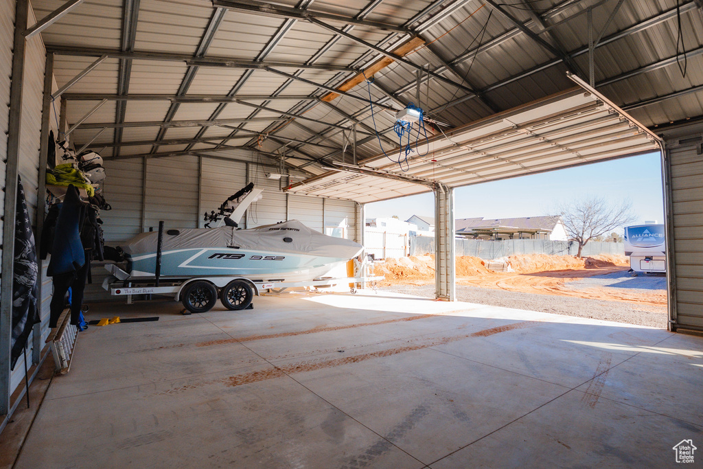 Garage with metal wall