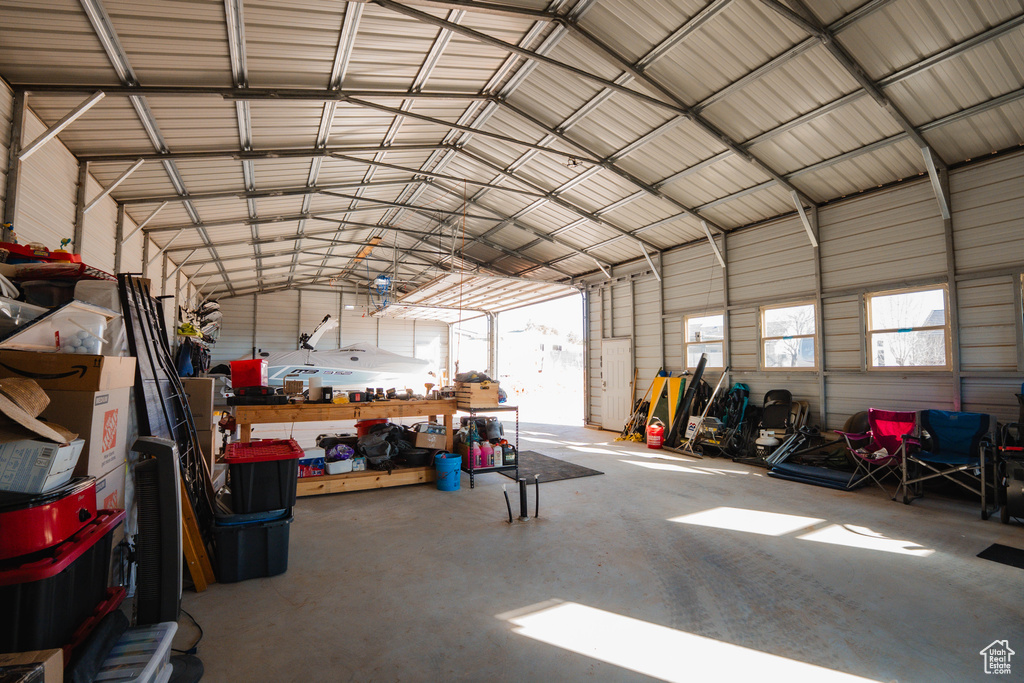 Garage with metal wall