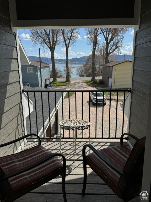 Balcony with a mountain view