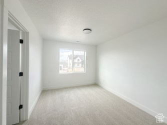 Spare room with light carpet and baseboards