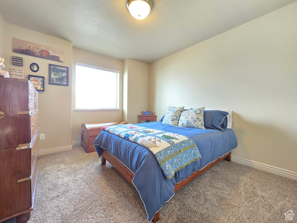 Bedroom with carpet and baseboards
