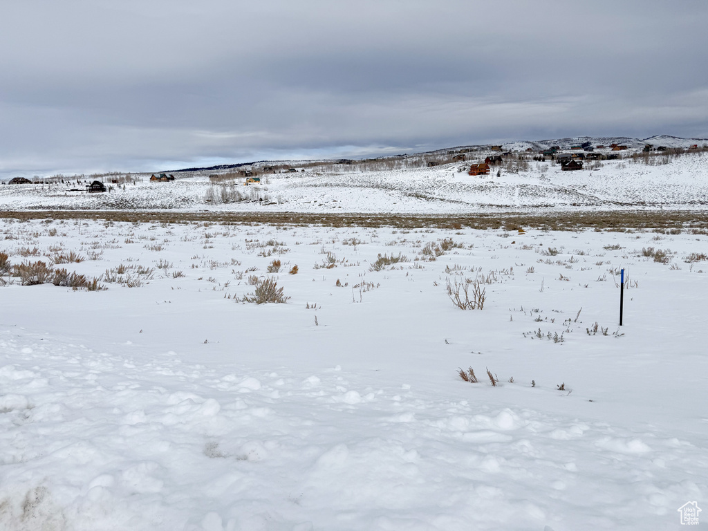 View of yard covered in snow