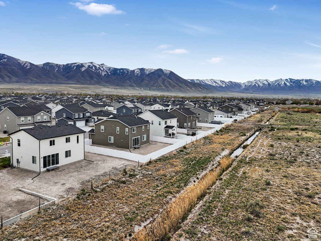 Aerial view featuring a mountain view and a residential view